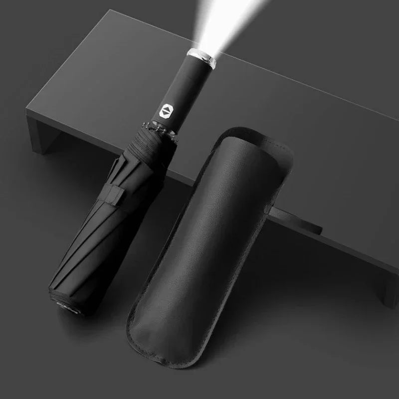 Travel Umbrella with Built-In LED Flashlight Rotating Handle Windproof 10-Rib UV Protection Automatic Open Design    Your Coastal Marketplace | Shoreshopper.com