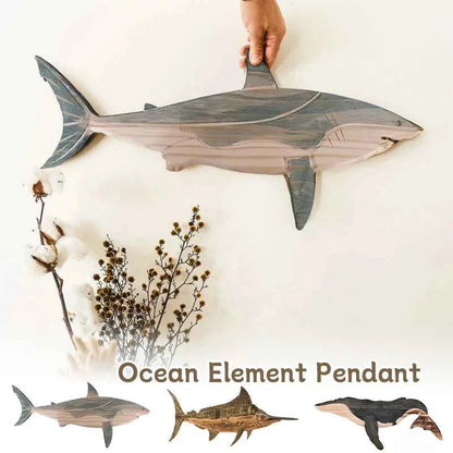 Fish Wood Decoration Wooden Whale Sea Decor Whale Fish Sculpture Figurine Hanger Ornament Rustic Wall Decor for Home Living Room