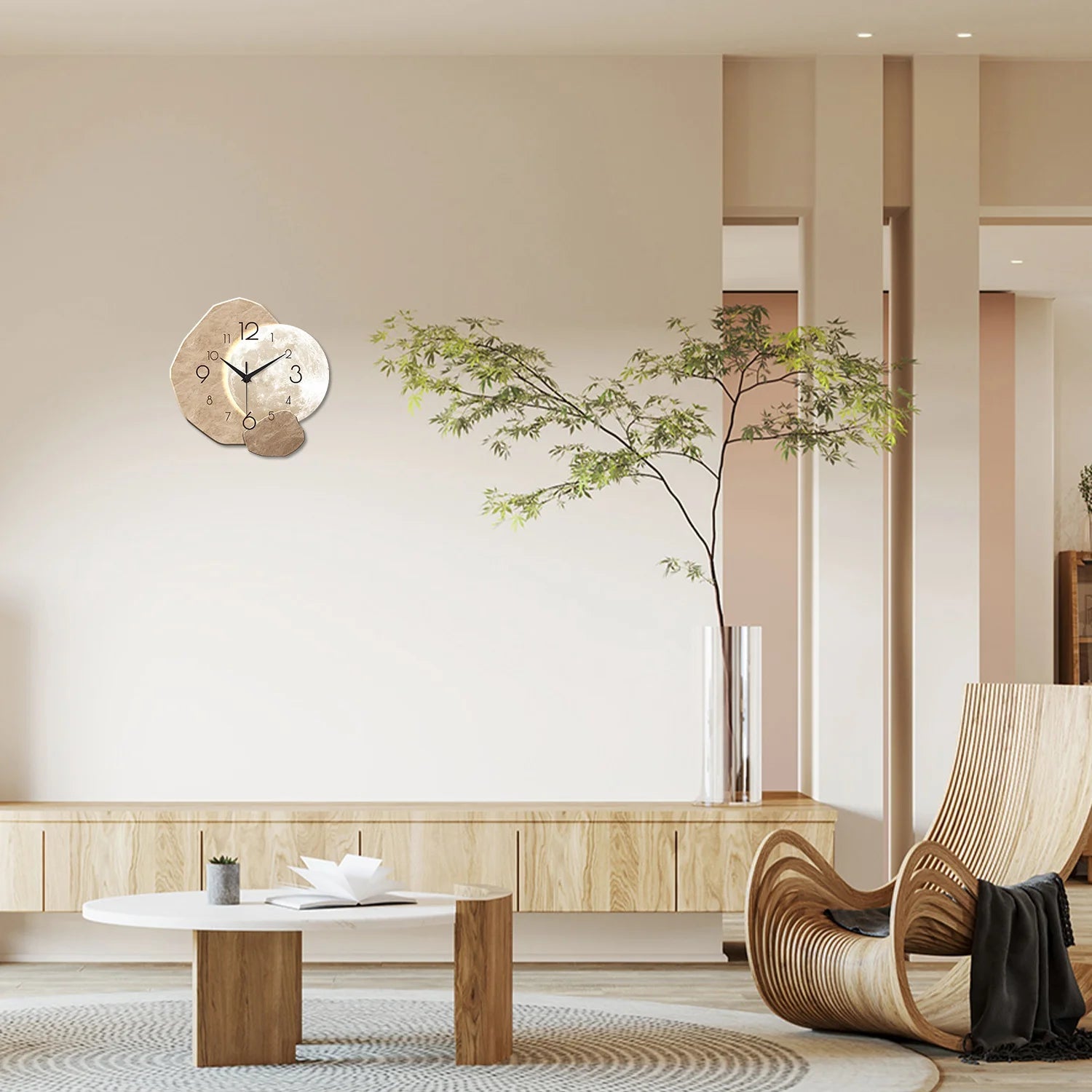 Modern Simple Silent Wall Clock, Moon Design - Quartz Movement, Wooden Material, for Bedroom, Living Room or Office Decoration    Home Decor Supply | Online Retail | ShoreShopper.com