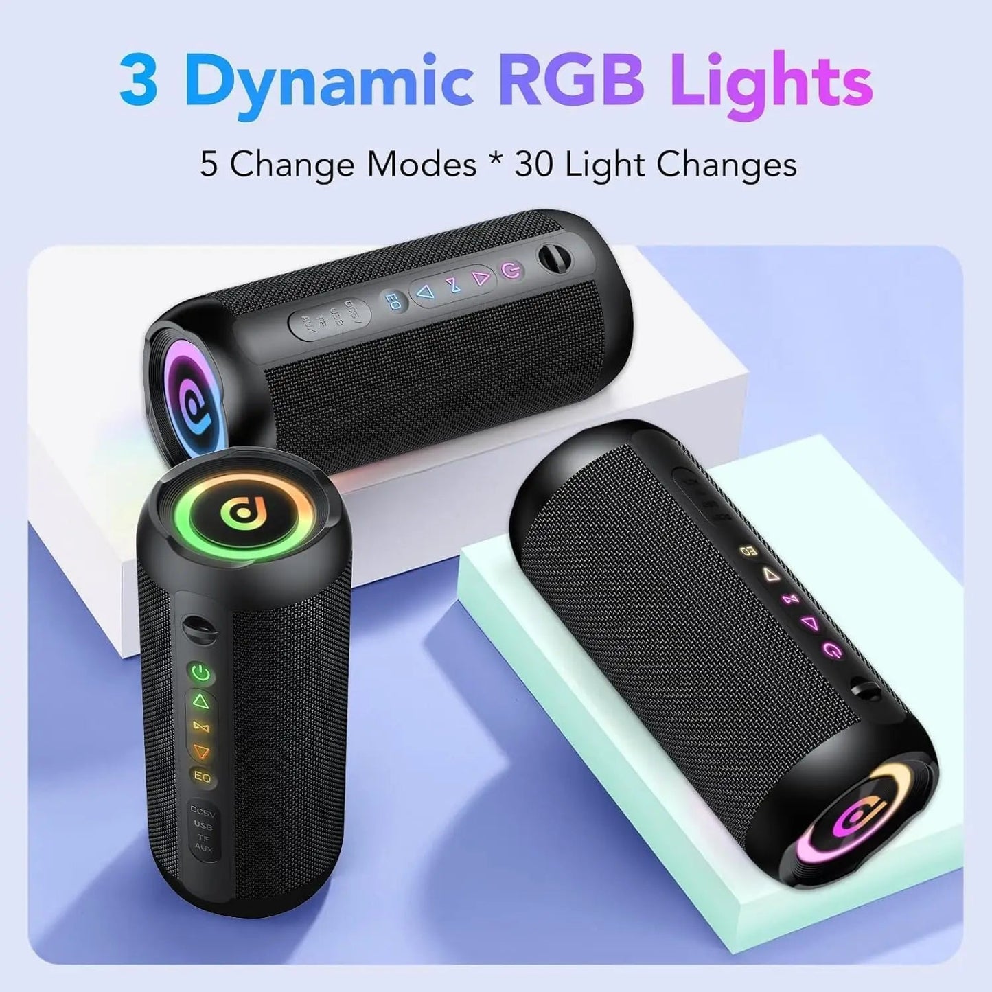 Portable Bluetooth Speaker, Bluetooth 5.4 Speaker, 30W Dual Speaker, Deep Bass, 30H Playtime, 3 EQ Mode, Colorful RGB Lights    Home Decor Supply | Online Retail | ShoreShopper.com