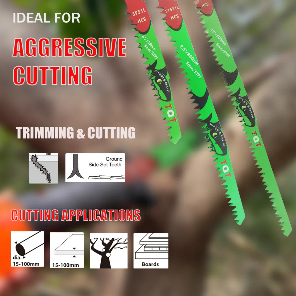 10Pcs 6-9.5-12 Inch Long Reciprocating Saw Blades 5-6Tpi Hcs 150mm Saber Blades for Cutting Wood Pvc for Bosch Makita Dewalt DIY Tool - ShoreCo.Shop