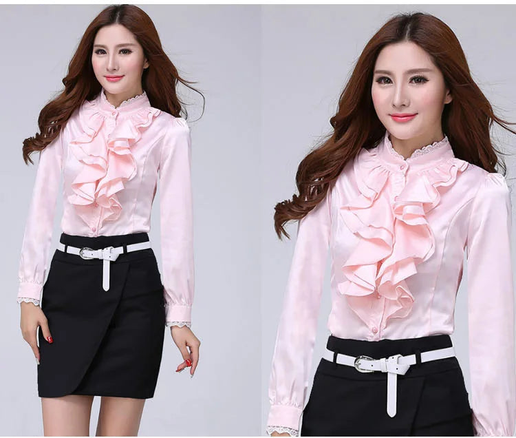 Women Shirts Long Sleeve   Spring Autumn Button Up Tops Fashion Lady Stand Collar Shirt Solid Color Female Elegant Blouses    Your Coastal Marketplace | Shoreshopper.com