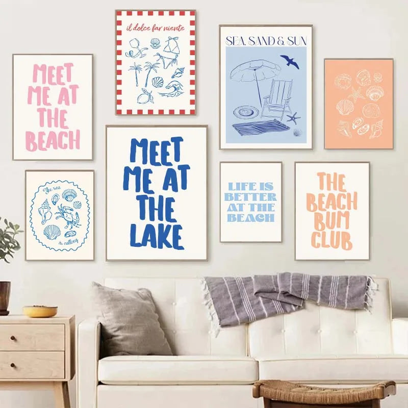 Seashells Meet Me At The Beach Poster Summer Sea Bikini Coastal Quotes Canvas Painting Trendy Wall Art Room Home Decor    Your Coastal Marketplace | Shoreshopper.com