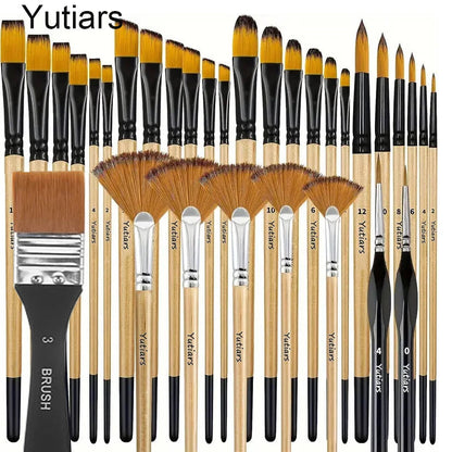 28/32 Pcs Paint Brushes for Acrylic Painting, Premium Nylon Bristles with Round, Filbert, Flat, Fan, Angle, Fine Detail Brush    Home Decor Supply | Online Retail | ShoreShopper.com