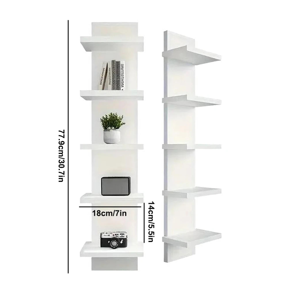 5 Layers Wall-Mounted Wood Bookshelf Storage Rack Board Shelf Organize Floating Shelf For Office Living Room Decor For Books    Home Decor Supply | Online Retail | ShoreShopper.com