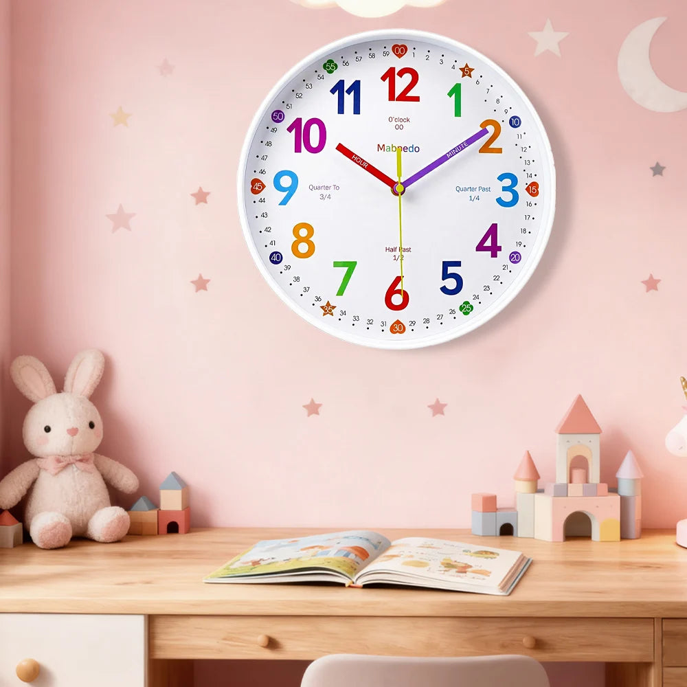 Early Education Wall Clock Colorful Number Kids Learning Time for School Classroom Bedrooms Silent Analog Clock 8/10/12 Inch    Home Decor Supply | Online Retail | ShoreShopper.com