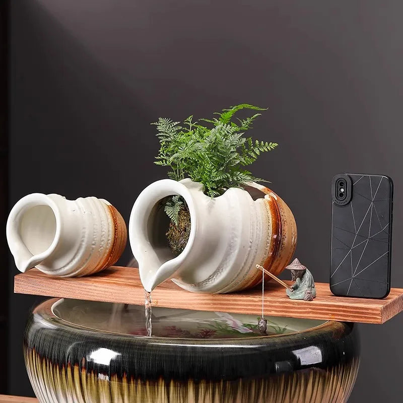 Ceramic Waterfall Jug - Circulating Clay Pot Fountain for Garden, Fish Tank & Courtyard Decor | Handmade Rustic Water Feature    Home Decor Supply | Online Retail | ShoreShopper.com