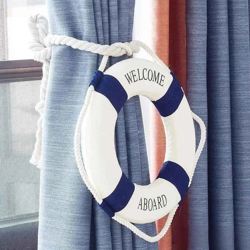 Mediterranean Style Welcome Decorative Red Blue Life Buoy Marine Beach Wall Hanging Decor Home Living Roome Decoration Crafts
