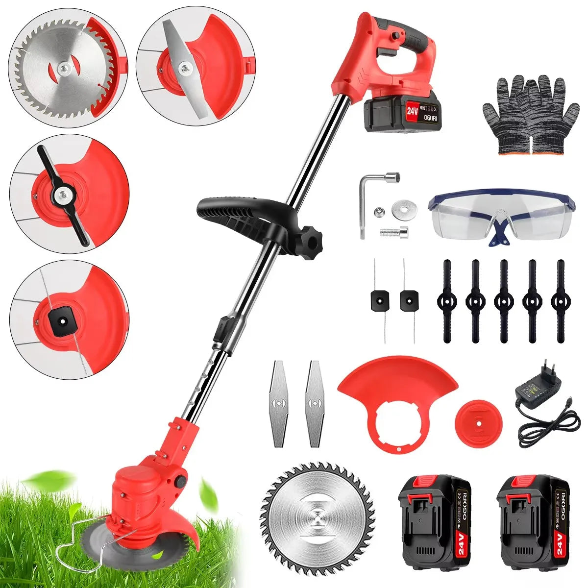 Electric Lawn Mower Cordless Grass Cutter with 2 Batteries Handheld Lawnmower Adjustable Length Grass Trimmer    Home Decor Supply | Online Retail | ShoreShopper.com