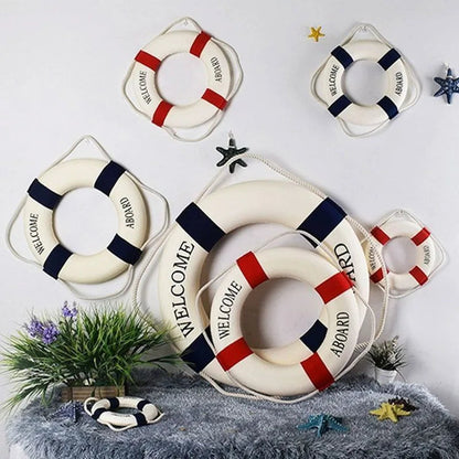 Mediterranean Style Welcome Decorative Red Blue Life Buoy Marine Beach Wall Hanging Decor Home Living Roome Decoration Crafts    Your Coastal Marketplace | Shoreshopper.com