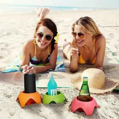 Beach Cup Holder Tray for Beach Drink Holders Portable Beer Stand Accessories for Beach Parties and Cam Anti Spilled Drinks Sand