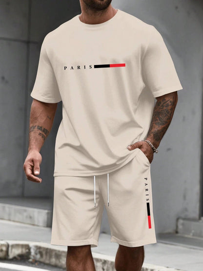 Paris Letter Print Men Spring and Summer Two Pieces Set Casual Round Neck Short Sleeve T-shirt Shorts Sport Suit Print Clothing    Home Decor Supply | Online Retail | ShoreShopper.com