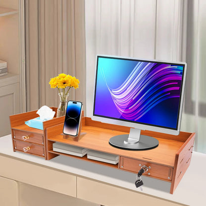 Wooden Desk Organizer W/ Drawer File Storage Desk Monitor Riser Computer Stand    Home Decor Supply | Online Retail | ShoreShopper.com