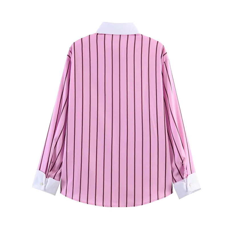 Women's Shirts Spring New Fashion Striped Loose Shirt Women Turn-down Collar Long Sleeves Casual Shirts Female Blouses Chic Tops    Your Coastal Marketplace | Shoreshopper.com