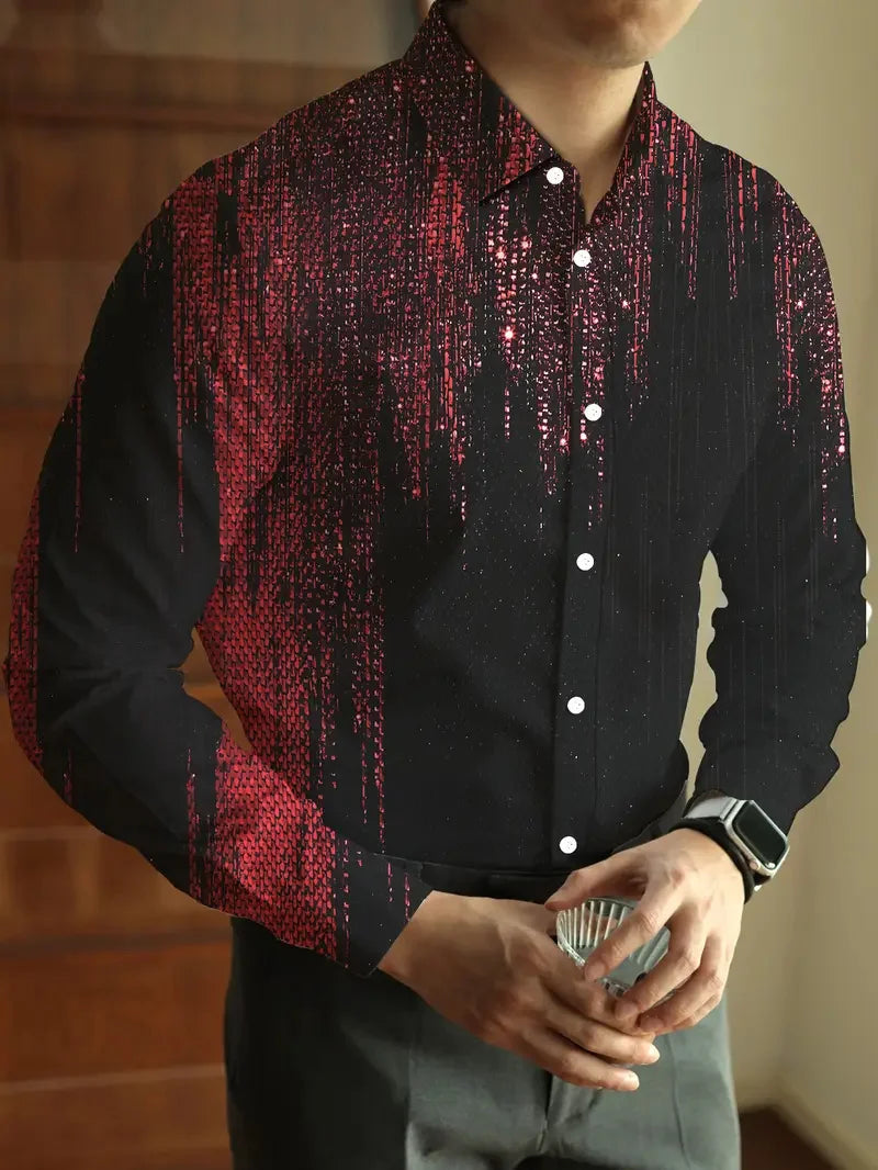 Men's shirt checkered striped geometric lapel street print long sleeved clothing fashionable streetwear designer casual    Home Decor Supply | Online Retail | ShoreShopper.com