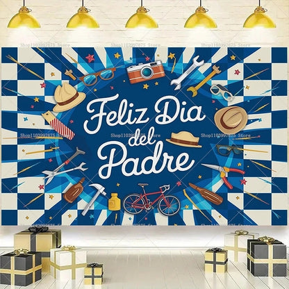 2D Feliz Dia del Padre Backdrops Father's Day Party Decor Photography Background Banner Studio Booth Props Party Supplies