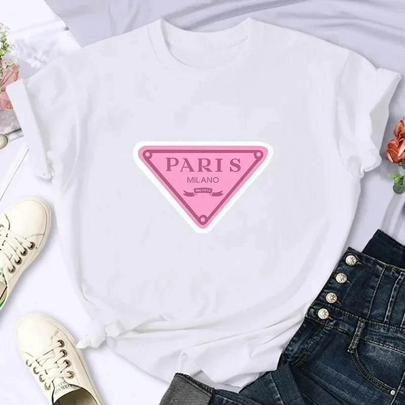 Luxury Brand Paris Women's Summer Printed Tshirt Casual Y2K Personality Sleeve Round Neck Women Clothing Vintage Clothes Graphic    Home Decor Supply | Online Retail | ShoreShopper.com
