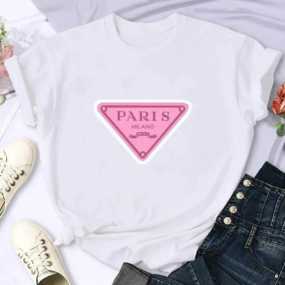 Luxury Brand Paris Women's Summer Printed Tshirt Casual Y2K Personality Sleeve Round Neck Women Clothing Vintage Clothes Graphic    Home Decor Supply | Online Retail | ShoreShopper.com