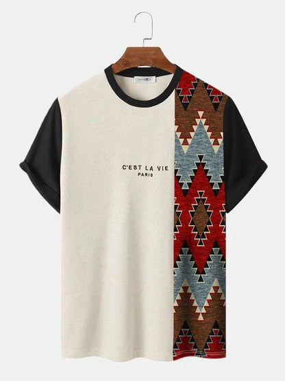 Men's C'EST LA VIE Paris Color Block T-Shirt Beige Gray Brown Casual Short Sleeve Fashion Top    Home Decor Supply | Online Retail | ShoreShopper.com