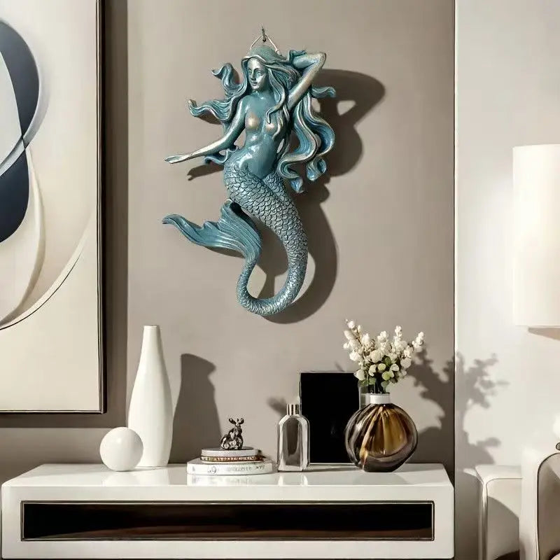 Retro Distressed Blue Mermaid Figurine Resin Mermaid Wall Art Decor Nautical Tabletop Statue for Bathroom Bedroom Seaside House    Your Coastal Marketplace | Shoreshopper.com