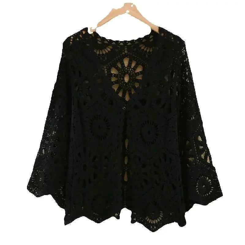Women's Shirt 2025 Hollow out New Female Coat Knitted Shirt Lace Thin Hook Flower Loose Solid Color Fashion Top Hoodie Versatile
