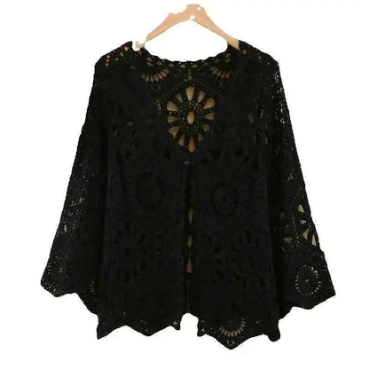 Women's Shirt 2025 Hollow out New Female Coat Knitted Shirt Lace Thin Hook Flower Loose Solid Color Fashion Top Hoodie Versatile