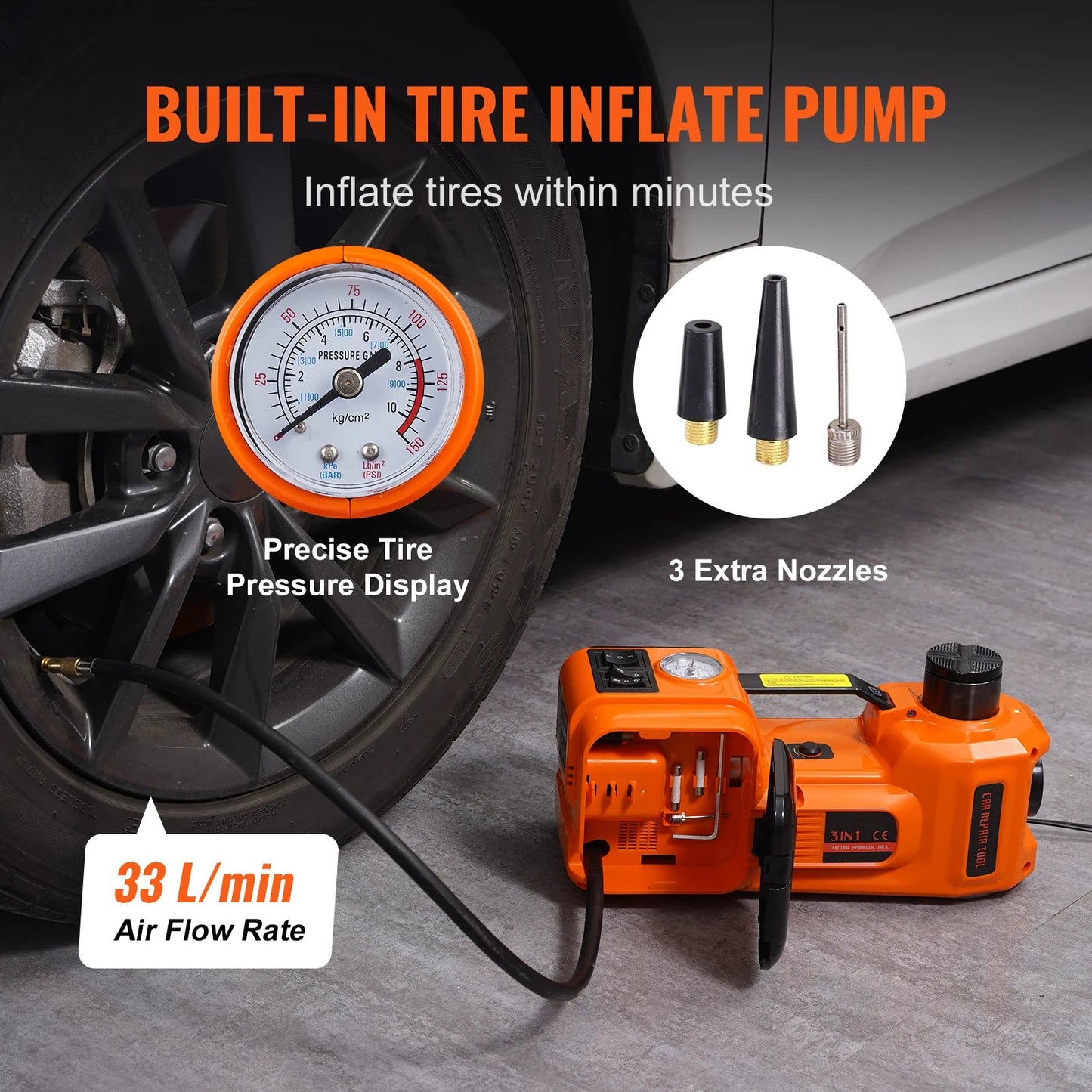SucceBuy 5T Electric Car Jack Hydraulic Jack with Electric Impact Wrench Built-in Inflatable Pump, LED Light for SUV Sedan Truck    Home Decor Supply | Online Retail | ShoreShopper.com