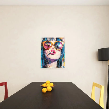 Vibrant modern canvas art - stylish women, floral hair and stylish glasses, 1.5 inch thick pine frame, interior decor    Home Decor Supply | Online Retail | ShoreShopper.com
