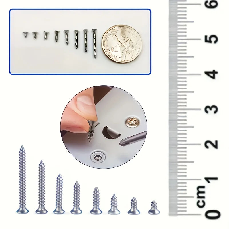 Box of 560 Self-Tapping Wood Screw Set - Includes 8 Different Sizes of M2 Phillips Flat Metal Screw Classification Kit    Home Decor Supply | Online Retail | ShoreShopper.com