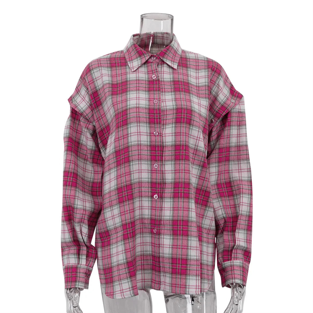 Pink Plaid Shirt for Women in Europe and America New Versatile Loose Shirt for Women Removable Long-sleeved Lapel Top    Home Decor Supply | Online Retail | ShoreShopper.com