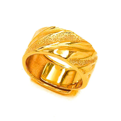 Luxury 24K 9999 Pure Gold real gold Star Sea Male Ring Wave Pattern Opening Adjustable Ring - ShoreCo.Shop