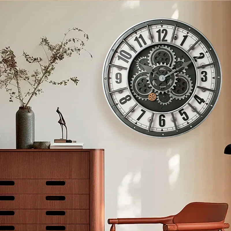 Retro Industrial Roman Wall Clock  Gear Rotation Clock Living Room Decorative Wall Clock Stylish Silent Wall Clock Quartz Clock    Home Decor Supply | Online Retail | ShoreShopper.com