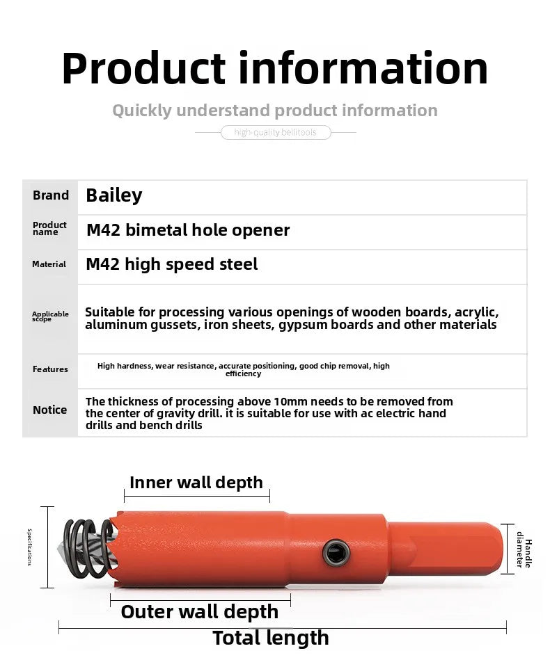 M42 bi-metal woodworking hole saw for drywall, PVC, plastic, iron plate, and recessed light drilling.    Home Decor Supply | Online Retail | ShoreShopper.com