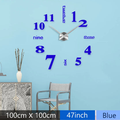 Fashion 3D Mediterranean style big size blue wall clock mirror sticker DIY brief living room decor meetting room wall clock    Home Decor Supply | Online Retail | ShoreShopper.com