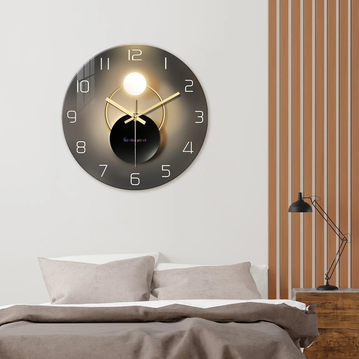 Light Luxury Simple Light and Shadow Flat Pattern Tempered Glass Wall Clock Living Room Bedroom Kitchen Home Decoration Wall Clock Silent Quartz Clock Holiday Gift 12 Inches 14 Inches 16inch (Without Batteries)    Home Decor Supply | Online Retail | ShoreShopper.com