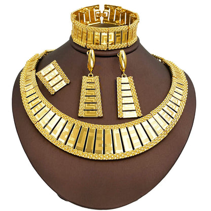 Dubai Jewelry Set Women Luxury Design High-end Gold Plated Necklace Bangle Earring Ring Daily Wear Accessory Ideal Gift    Home Decor Supply | Online Retail | ShoreShopper.com