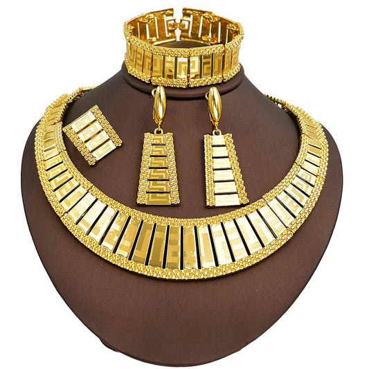 Dubai Jewelry Set Women Luxury Design High-end Gold Plated Necklace Bangle Earring Ring Daily Wear Accessory Ideal Gift    Home Decor Supply | Online Retail | ShoreShopper.com