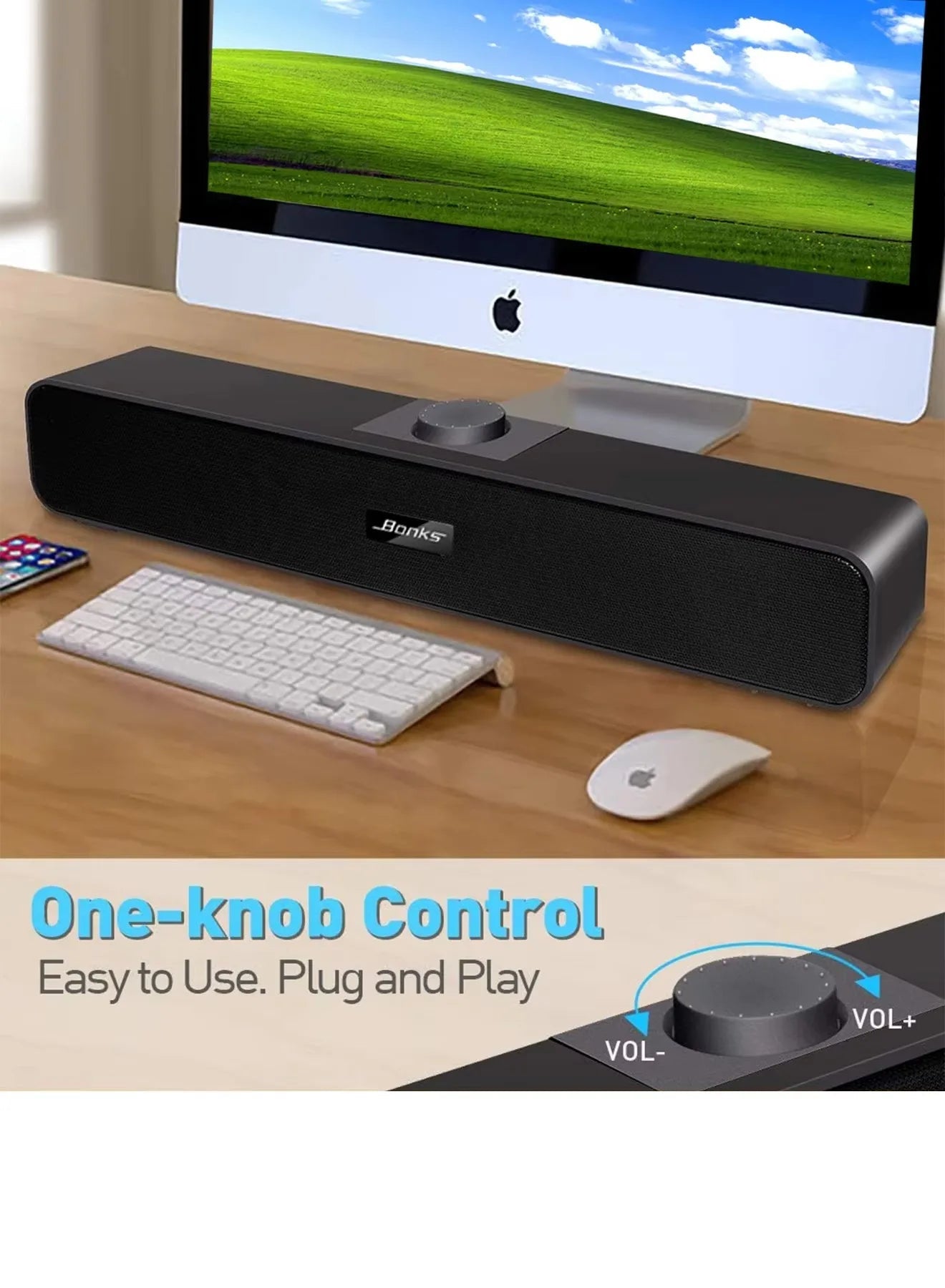 B Computer Speakers with 3.5 mm Aux, Small PC Speakers Powered by USB, USB Soundbar for Monitor，Wired USB Desktop Speaker,    Home Decor Supply | Online Retail | ShoreShopper.com