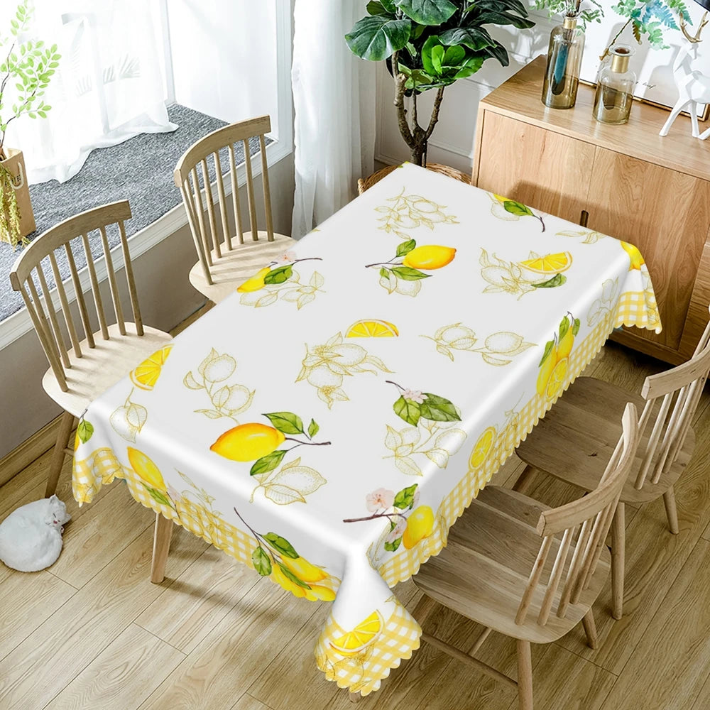 Waterproof Lemon Tablecloth Blue White Check Pattern Summer Decor Kitchen Dining Table Cover for Outdoor Indoor Rustic Style    Your Coastal Marketplace | Shoreshopper.com