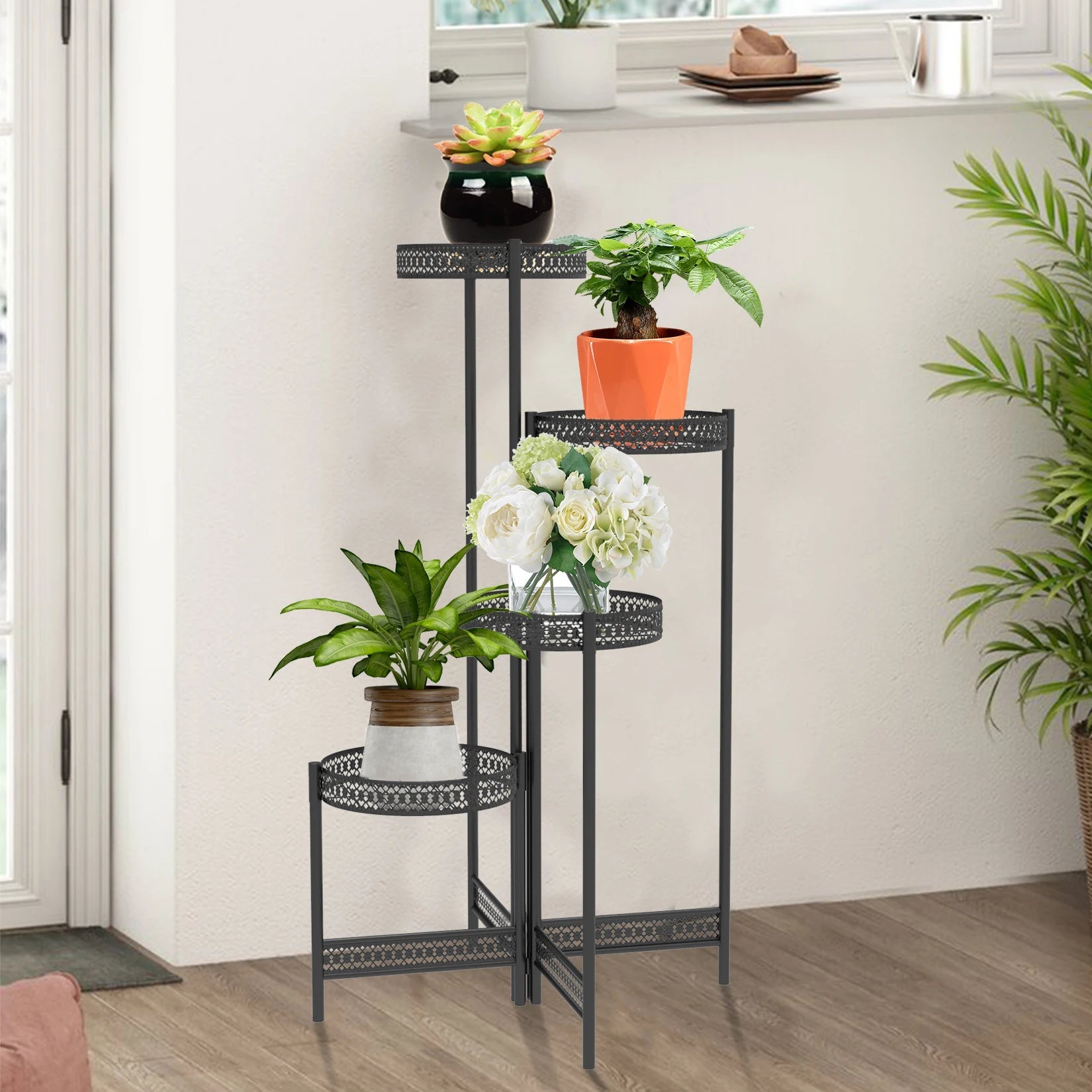 3/4 Tier Metal Plant Stand Indoor Black Tall Flower Pot Holder Display Rack Foldable for Patio Garden Living Room Corner Balcony    Home Decor Supply | Online Retail | ShoreShopper.com
