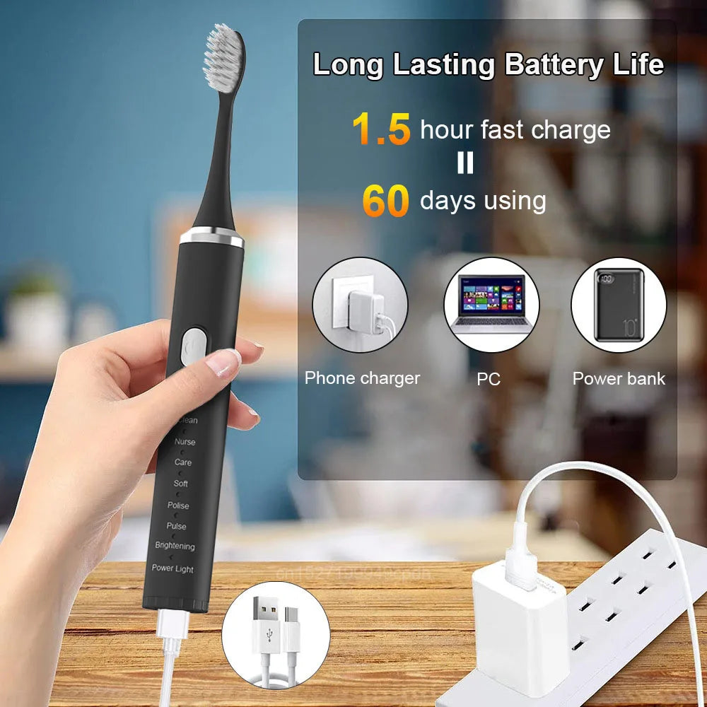 Electric Toothbrush Sonic Electric Toothbrush For Teeth Brushes Vibration Dental Tooth Cleaner USB Rechargeable Tooth Brush Case - ShoreCo.Shop