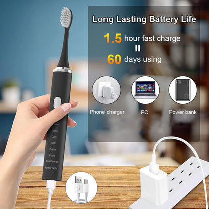 Electric Toothbrush Sonic Electric Toothbrush For Teeth Brushes Vibration Dental Tooth Cleaner USB Rechargeable Tooth Brush Case - ShoreCo.Shop