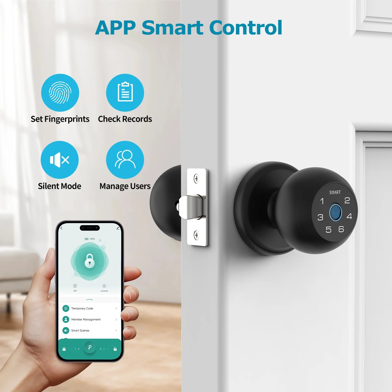 Viladepot Ball-Shaped Smart Lock Fingerprint, App-Controlled, Passcode, and Electronic Touchscreen Keypad Door Lock Smart Handle - ShoreCo.Shop
