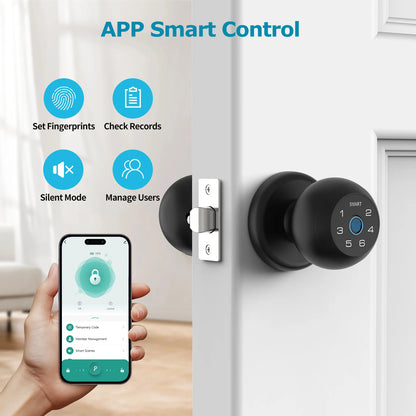 Viladepot Ball-Shaped Smart Lock Fingerprint, App-Controlled, Passcode, and Electronic Touchscreen Keypad Door Lock Smart Handle - ShoreCo.Shop