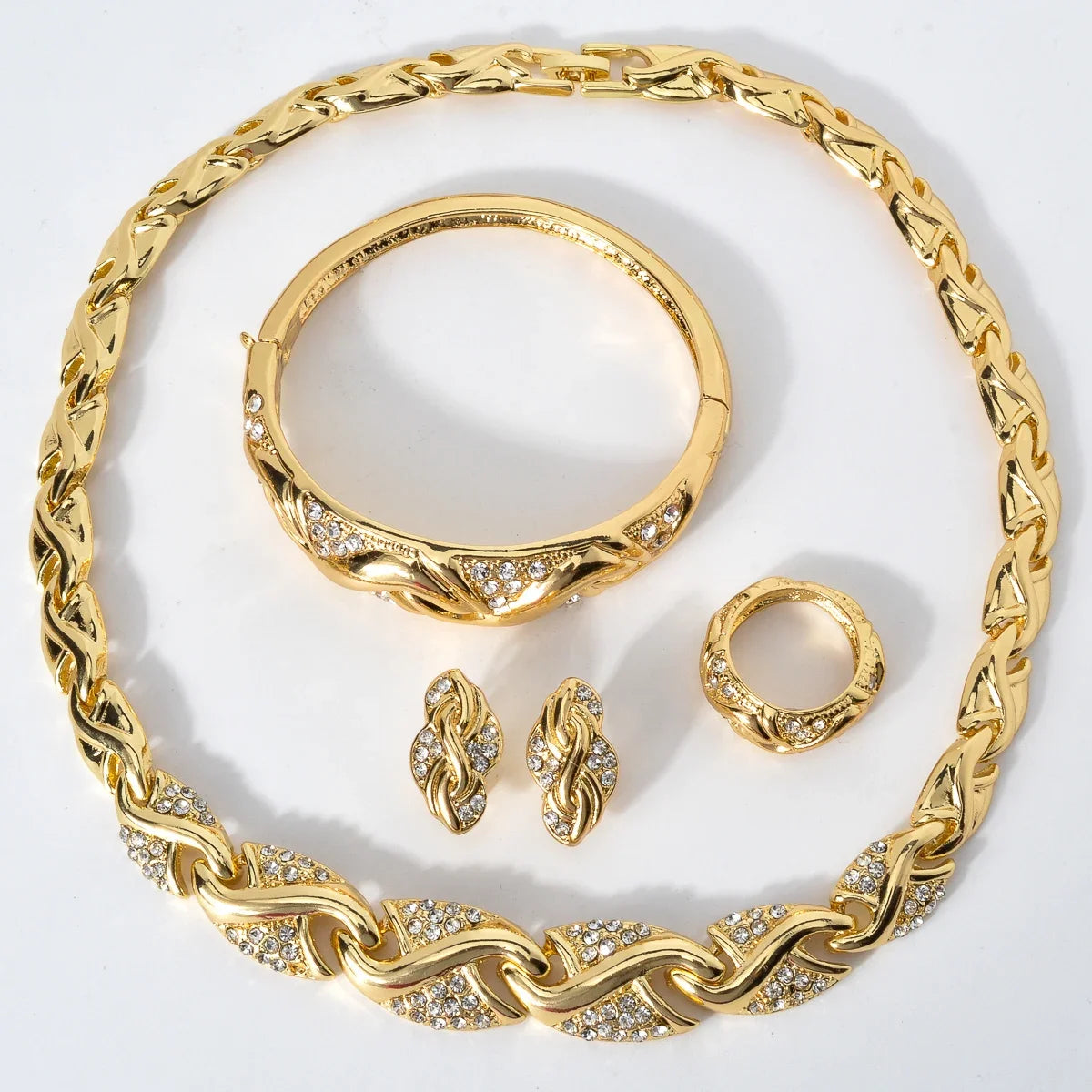Dubai 18K Gold Plated Jewelry Set Women Luxurious Necklace Earrings Bracelet Ring 4pcs Bride Wedding Party Jewelry Set Gift    Home Decor Supply | Online Retail | ShoreShopper.com