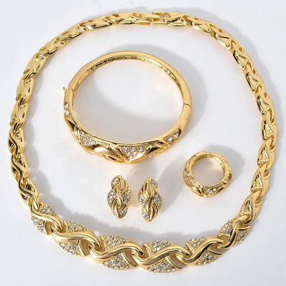 Dubai 18K Gold Plated Jewelry Set Women Luxurious Necklace Earrings Bracelet Ring 4pcs Bride Wedding Party Jewelry Set Gift    Home Decor Supply | Online Retail | ShoreShopper.com