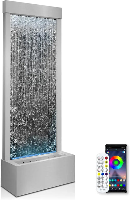 Mirror Waterfall Fountain Indoor, 48" Water Feature With 7 Colors Light, Self-Contained LED Kit, Large Stainless Steel Home Deco - ShoreCo.Shop