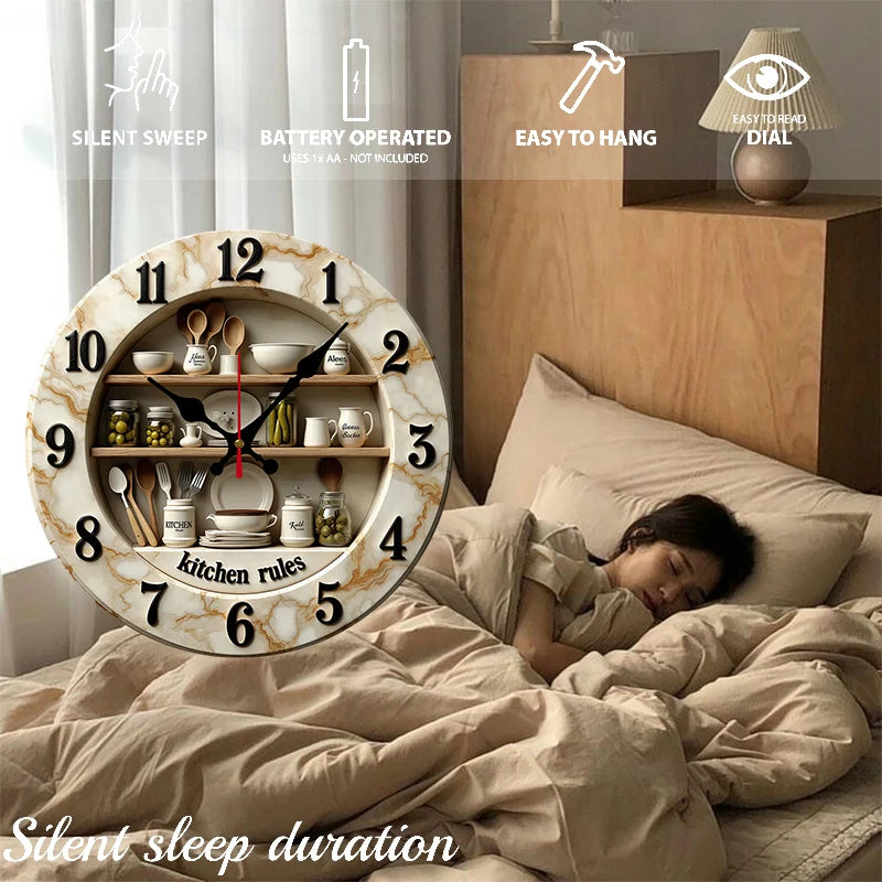 2D Flat Kitchen Rules Design Wooden Round Silent Hanging Wall Clock,For Living Room,Office,Study Room,Bedroom, Home Decoration    Home Decor Supply | Online Retail | ShoreShopper.com