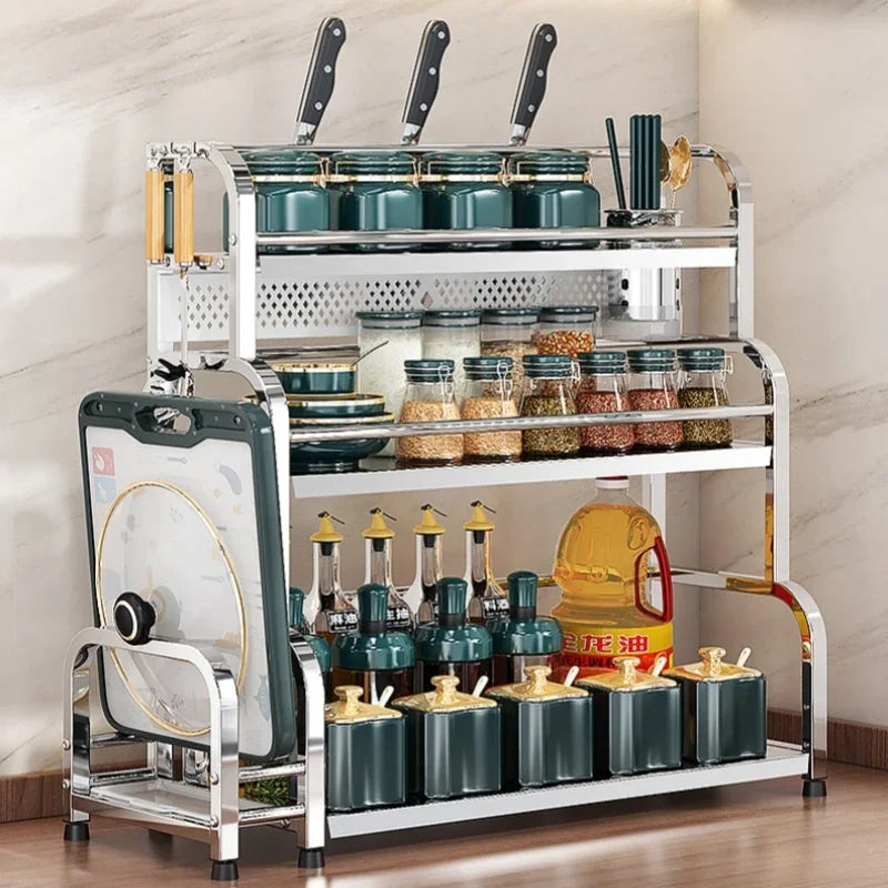 Stainless Steel Kitchen Storage Shelf Seasoning Jar Spice Storage Rack Chopsticks Knife Shelf Bar Organizer Kitchen Supplies    Home Decor Supply | Online Retail | ShoreShopper.com