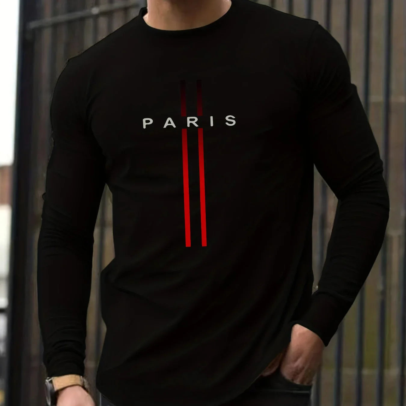 Men's Spring and Autumn 100% Cotton Loose and Comfortable Casual Paris Pattern Printed Round Neck Long Sleeve T-shirt    Home Decor Supply | Online Retail | ShoreShopper.com
